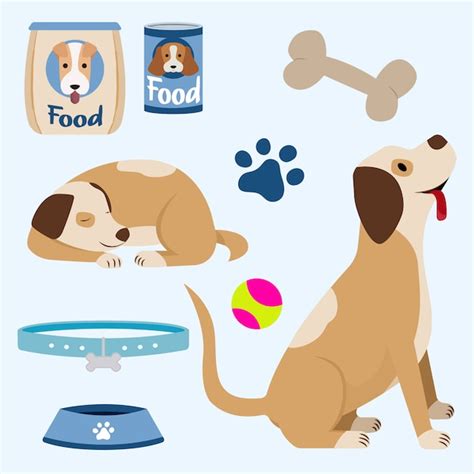 Premium Vector Happy Dog With Toys And Food