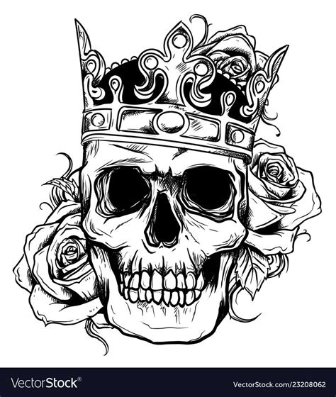 Human Death Skull In Crown Vector Image On Vectorstock In 2020 Tattoo