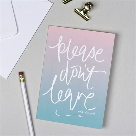 15% off with code giftsoflovez. Please Don't Leave, We'll Miss You - Leaving Card from Pearl of a Girl