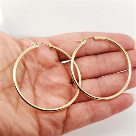 1 Pair Large 50mm 14K Gold Filled Thick Flex Tube Hoop Earrings 2 Inch