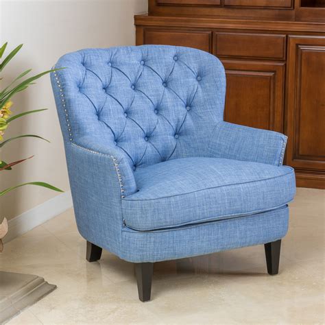 Noble House Taylor Light Blue Tufted Fabric Club Chair