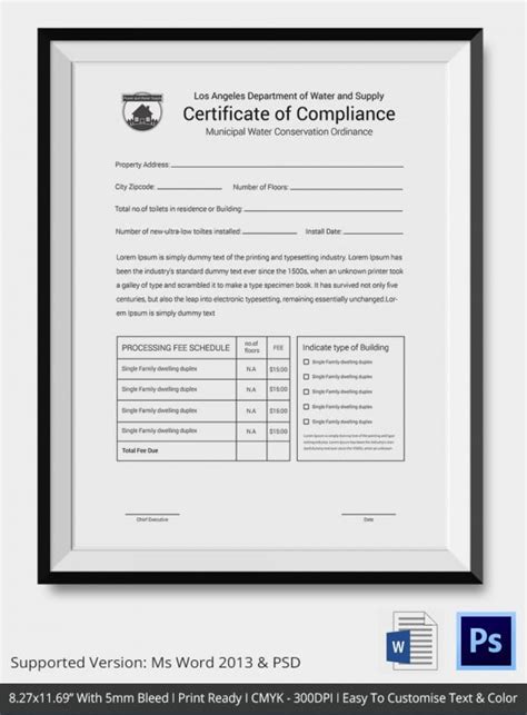 Certificate Of Compliance Template 12 Word PDF PSD AI InDesign