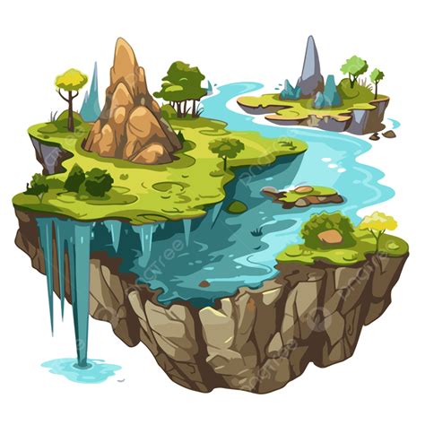Landform Clipart Cartoon Insel Mit Einer Insel Und Einem Wasserfall