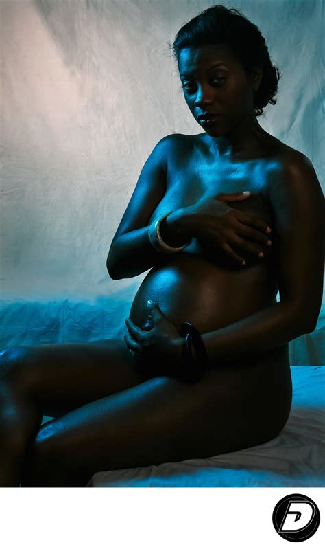 Blue Semi Nude Maternity Photographer New York Stock Photography