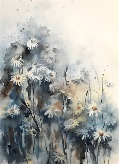 Blue Daisies Loose Style Floral Original Watercolor Painting Etsy