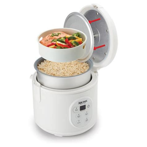 Aroma Cup White Digital Rice Cooker And Food Steamer Steamer