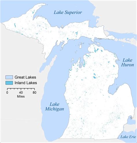 Map Of Michigans Inland Lakes Surrounded By North American Great