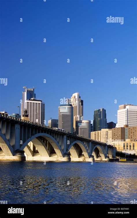 Skyline Of Minneapolis Minnesota Third Avenue Bridge And The