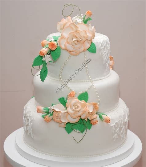 Peach And White Wedding Cake