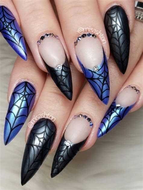 Amazing Matte Chrome Halloween Stiletto Nails Which Themed Spider Web