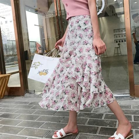 Vintage Skirts Women 2018 Spring Summer Style Korean Vestido Chiffon