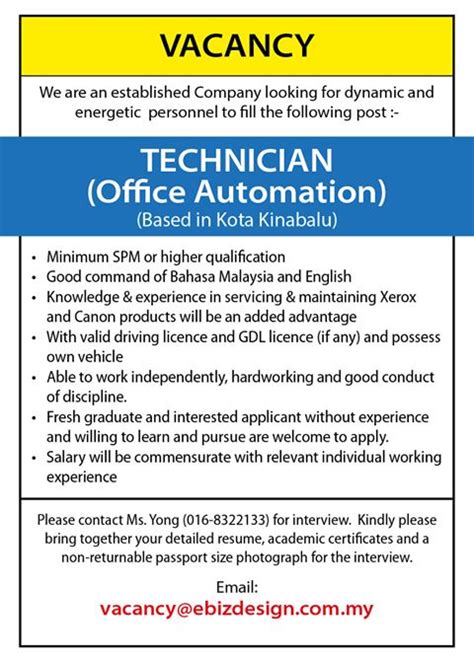 Beribu kerja kosong terbaru dikemaskini setiap hari. Kerja Kosong Sabah 2019 | TECHNICIAN (Office Automation ...