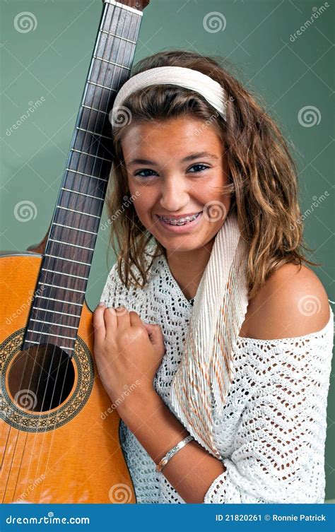 Girl Holding Guitar Stock Image Image Of Smiling Sweater 21820261
