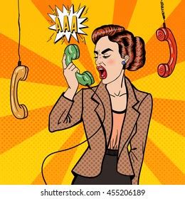 Aggressive Business Woman Screaming Into Phone Stock Vector Royalty
