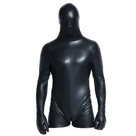 2021 Mens Sexy Full Body Latex Bodysuit Tight Black Cosplay Catsuit One Piece Pu Leather