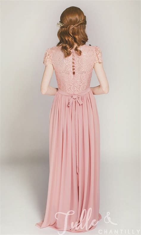 Cap Sleeves Long Lace And Chiffon Bridesmaid Dress Tbqp322d Click For