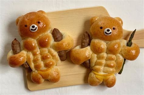 Buff Bodybuilding Bears Made Out Of Bread Bear Recipes Kawaii Food