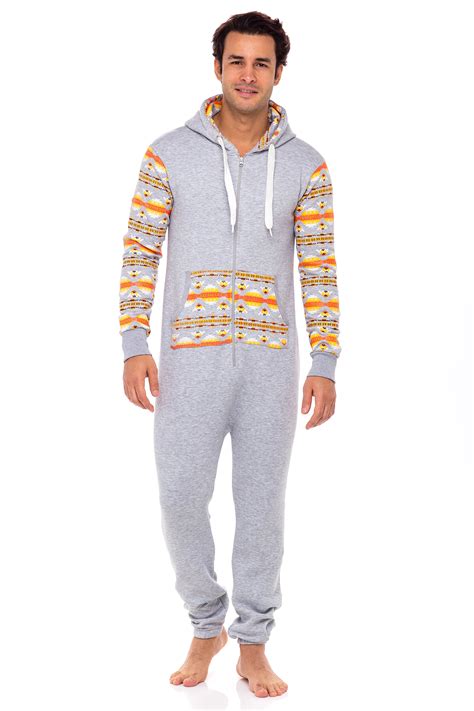 Mens Sleepwear One Piece Pajamas Unisex Non Footed Playsuit Adult Printed Jumpsuit