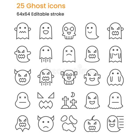 Set Of 25 Ghost Icons Outline Style Editable Stroke Stock Vector