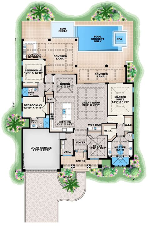 Floor Plan Contemporary Style House Plan 3 Beds 300 Baths 2684 Sq