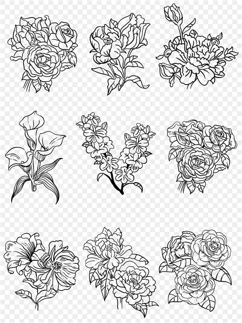 Chinese Style Flower Black And White Hand Drawn Line Drawing Decorative
