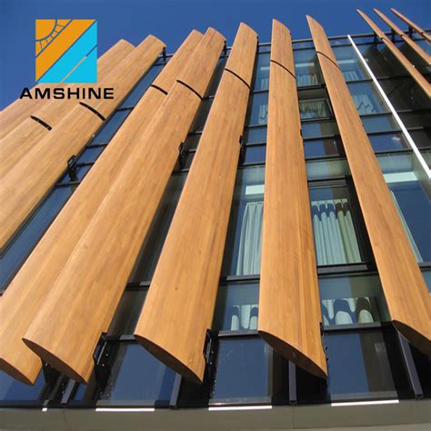 Modern Style Windows Sunshade Aluminum Aerofoil Louvers Wooden Facade