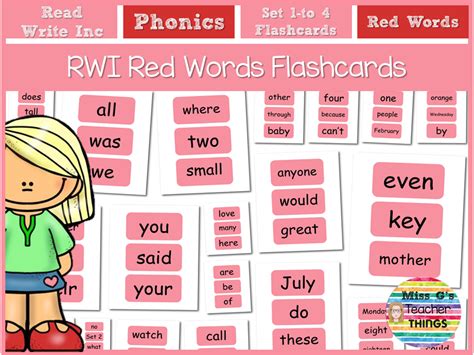 Rwi Read Write Inc Red Word Flashcards Set 1 To 4 Phonics Reading