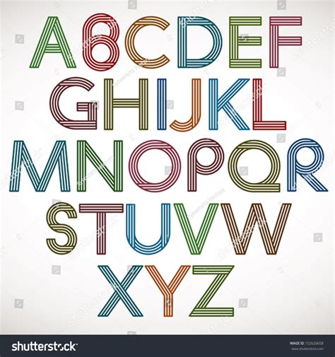 Retro Style Alphabet Striped Letters Vector Typeface 152626658