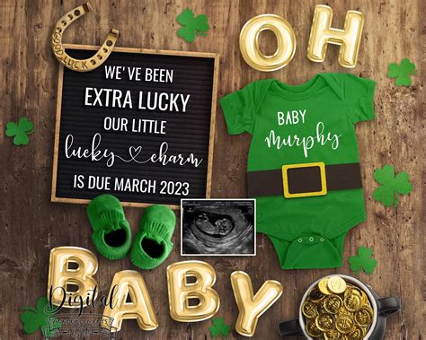 Our Lucky Charm Pregnancy Announcement Digital Editable St Etsy