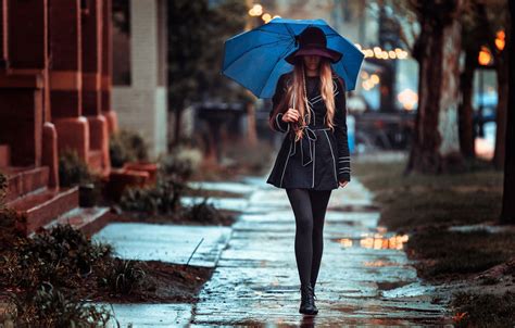 Wallpaper Girl Rain Street Umbrella Gait Rainy Day Images For