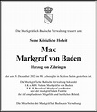 Traueranzeigen von Max Markgraf von Baden | schwaebische.de Trauerportal