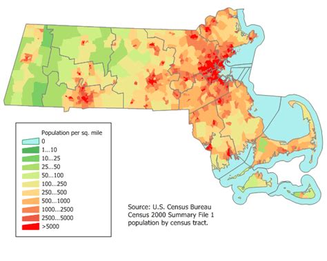 Landkarte Massachusetts Karte Bevölkerungsdichte