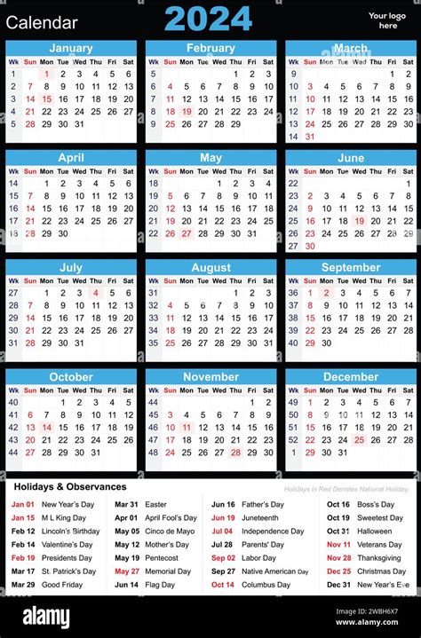 Plantilla de calendario trimestral para el año 2024 Rejilla de