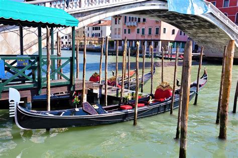 Gondolas And In Lagoon Of Venice By Saint Mark San Marco Square