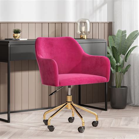 Marley Hot Pink Velvet Office Chair With Gold Legs Furniture123