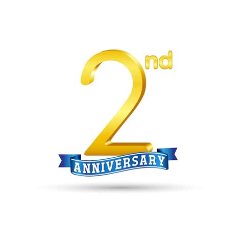 Premium Vector 2nd Golden Anniversary Logo With Blue Ribbon Isolated