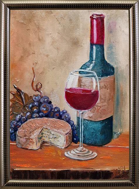 Tuscany Painting Original Painting Wine Bottle Still Life Etsy