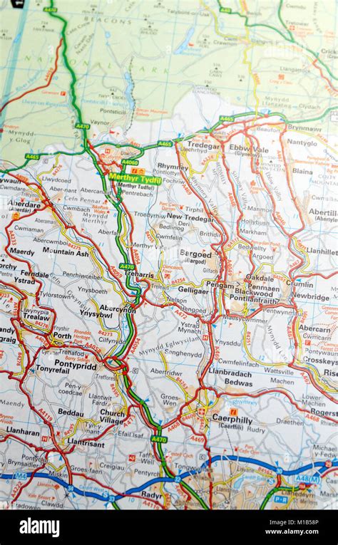 Road Map Of The South Wales Valleys Wales Stock Photo Alamy