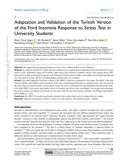Pdf Adaptation And Validation Of The Turkish Version Of The Ford