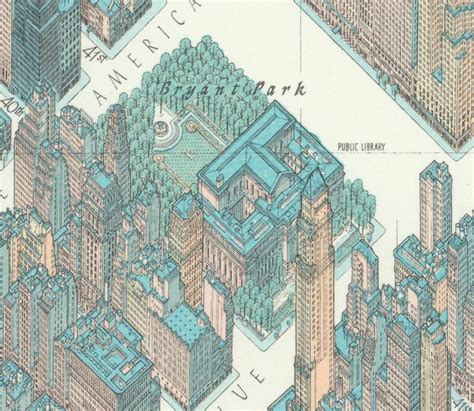 Bryant Park In Hermann Bollmanns 1963 Axonometric Map Of New York City