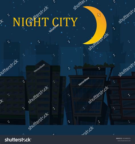 Silhouette Night City Landscape On Dark Stock Vector Royalty Free