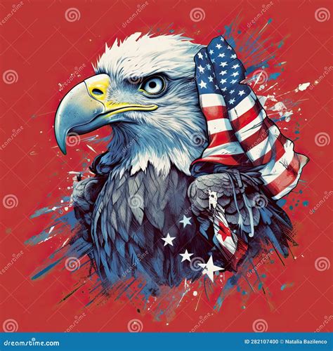 American Eagle And Flag Of America On A Red Background Red Blue