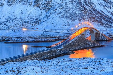 Bridge At Night In Lofoten Norway — Stock Photo © Elenasuvorova 71346433