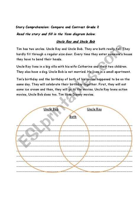 In the second grade, students are expected to compare and contrast two different versions of the same story. Compare and Contrast, Venn-diagram, Grade 2 - ESL ...