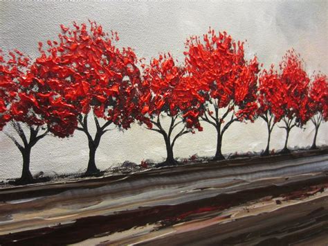 Custom Original Art Abstract Painting Red Tree Textured