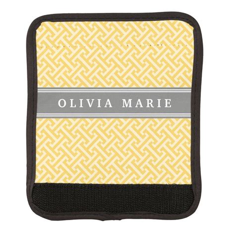 Tilted Yellow Greek Key Pattern With Name Luggage Handle Wrap Zazzle