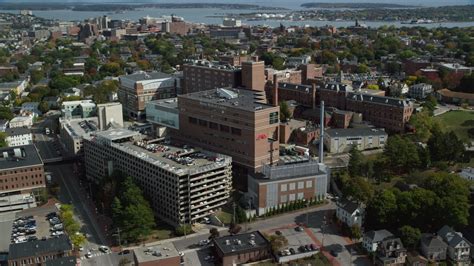 6k Stock Footage Aerial Video Orbiting The Maine Medical Center Autumn