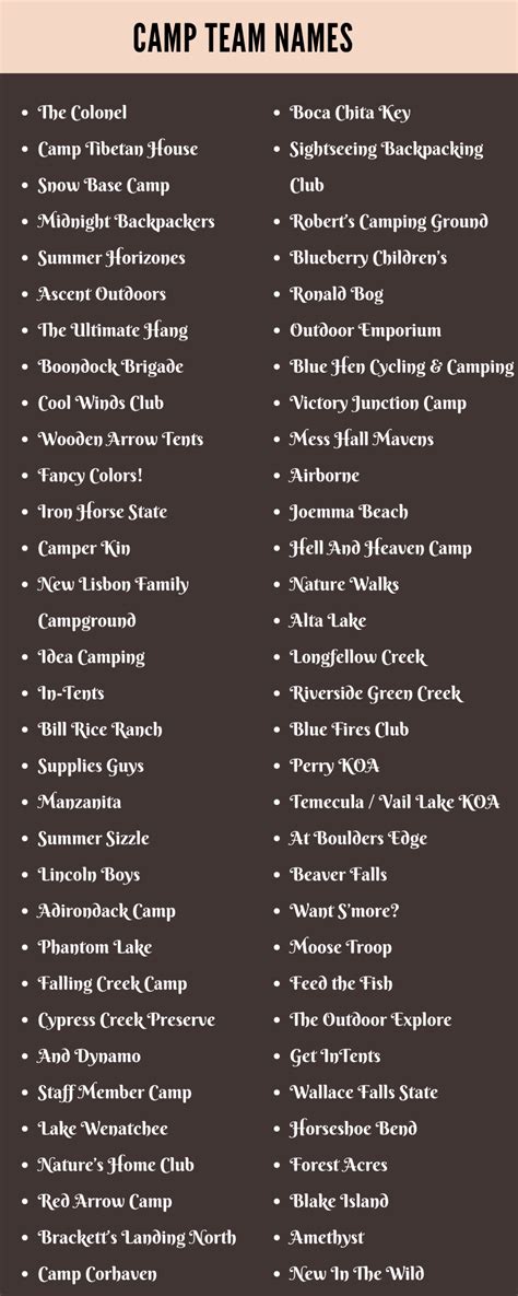 750 Amazing Camp Team Names Ideas And Suggestions