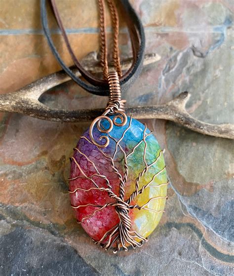 Wire Wrapped Rainbow Quartz Crystal Necklaceraw Aura Quartz Necklace