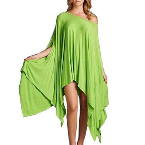 Plus Size Women Clothing Fashion Loose Irregular Sexy Slash Neck Bat Sleeve Plus Size Poncho